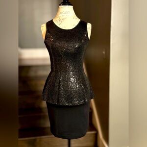 KENSIE  Black Sequined  Peplum Dress Size XS